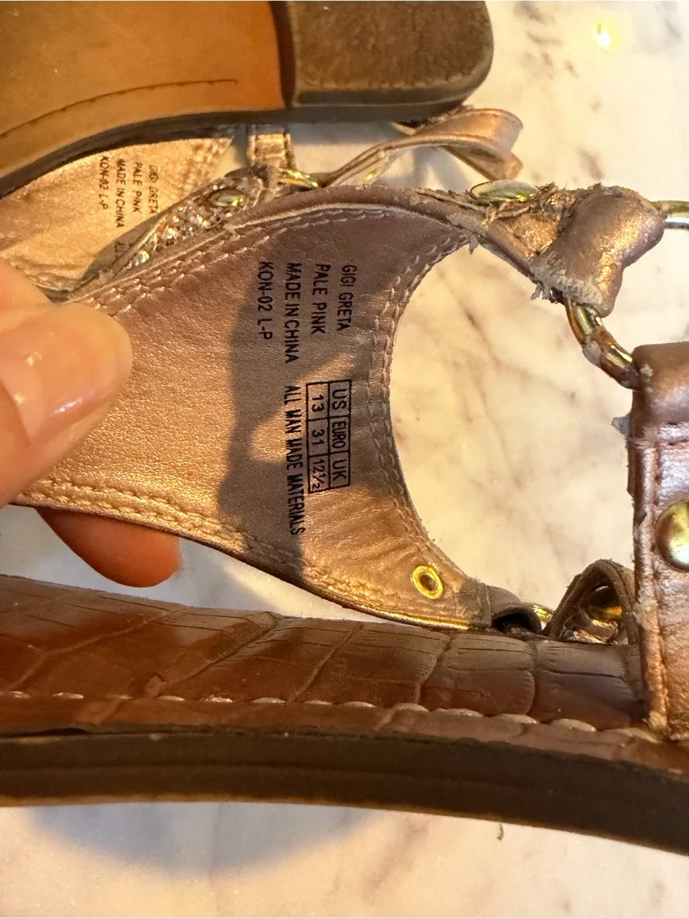 Sam Edelman Glitter T-Strap Sandals in Rose Gold Girl’s 13